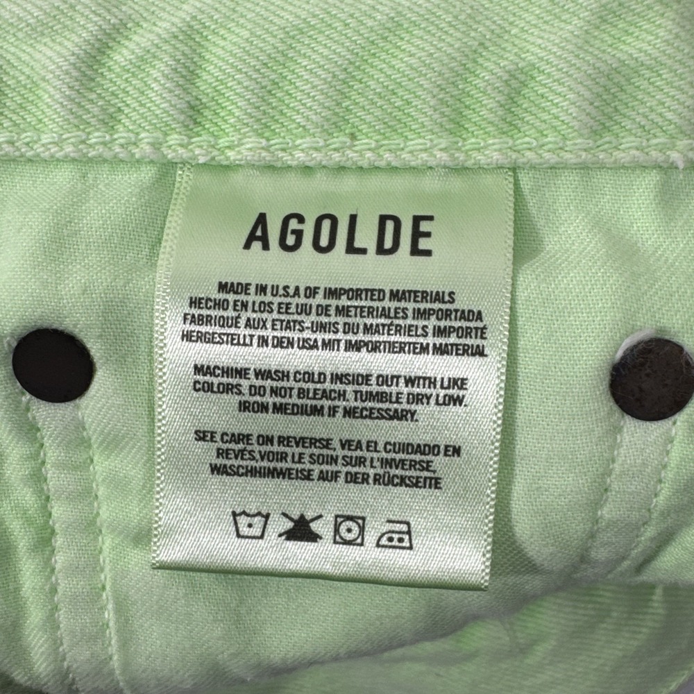 AGOLDE Criss Cross High Rise Denim Mini skirt 27 Lime Green $265 Made in USA - Picture 13 of 16